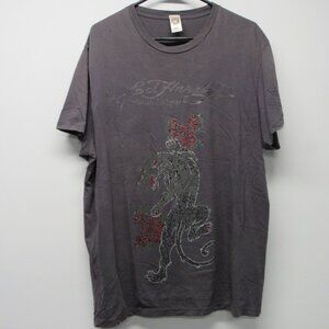 Vtg Y2K Ed Hardy Christian Audigier Hollywood Tiger Bling T Shirt Men's XL USA